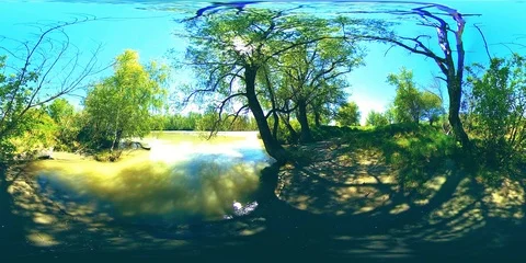 UHD 4K 360 VR Virtual Reality of a river flows over rocks in beautiful mountain Stock Footage 119896823
