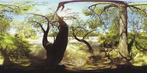 UHD 4K 360 VR Virtual Reality of a river flows over rocks in beautiful mountain Stock Footage 152590095