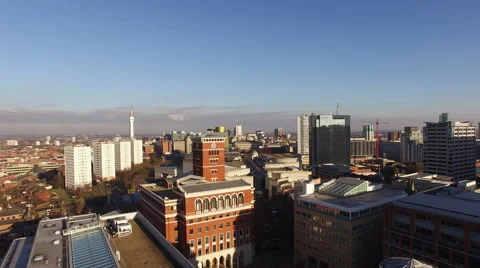 UHD 4K Birmingham City center Aerial shoot of city scape, rising up motion Stock Footage 59378542