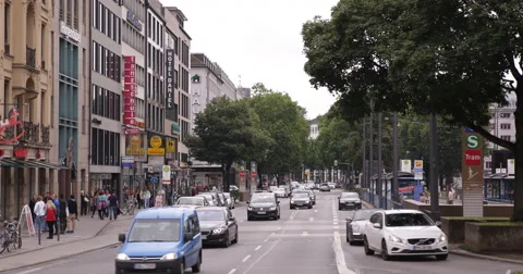UHD 4K Commuters Commuting Rush Hour Munich City Intersection Cars Traffic Jam Stock Footage 43667601