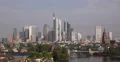 UHD 4K Frankfurt Skyline Aerial View Morning Car Passing Bridge Main River Day 4k or 4k+ Resolution