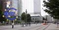 UHD 4K Modern Tram Passing German City Symbol Euro Sign Frankfurt People Walking 4k or 4k+ Resolution