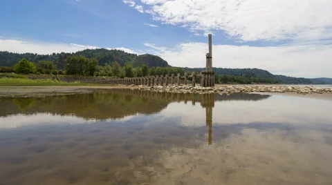 UHD 4k Time Lapse of Clouds Over Columbia River Water Reflection in Portland OR Stock Footage 51719660