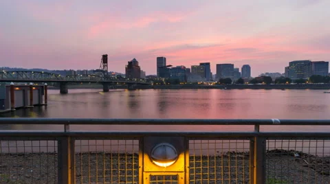 UHD 4k Time Lapse of Glowing Sunset Over City of Portland Oregon 4096x2304 Stock-Footage 53836467