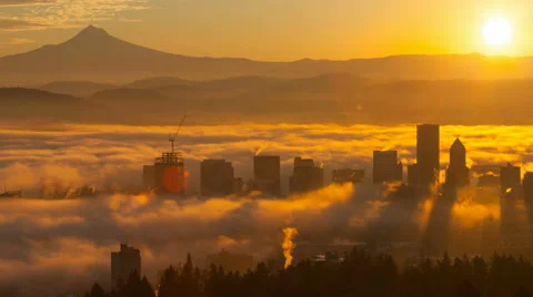 UHD 4k Time Lapse of Rolling Fog with Mt Hood Over Portland OR at Sunrise Stock-Footage 51798698