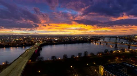 UHD 4k Time Lapse of Sunrise and Traffic Light Trails Over  Oregon 4096x2304 Stock Footage 55749181