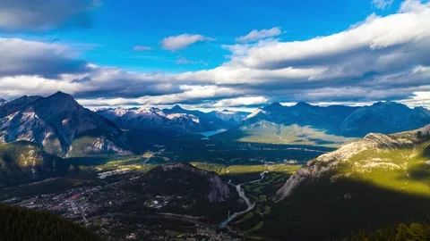Uhd 4k Timelapse of Panoramic aerial view of Banff city in Bow Valley in Banff Stock Footage 168588238