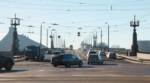 UHD 4K Traffic over the Stone Bridge in Riga, Latvia. Stock Footage 50610519