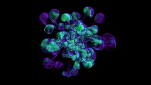 UHD 60 fps 3D animation of the cyan/purple ink against the black background Stock-Footage 106079875