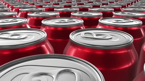 UHD 60 fps 3D animation of the red aluminum soda cans Stockbeeldmateriaal 107405618