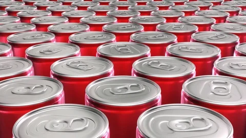 UHD 60 fps 3D animation of the red aluminum soda cans Video stock 107785064
