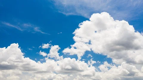 UHD Beautiful bright blue cloudy sky background Time Lapse. White fluffy clouds Stock Footage 127631955