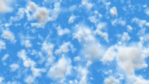 UHD camera fly through realistic 3D animation of the blue cloudy sky Stockbeeldmateriaal 107504267