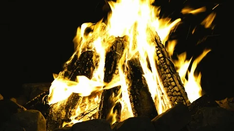 UHD cinematic closeup shot of the burning campfire Video stock 102755151