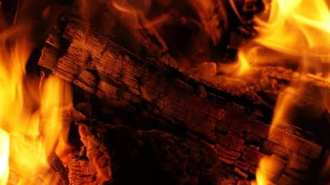 UHD closeup shot of the burning campfire Video stock 96316028