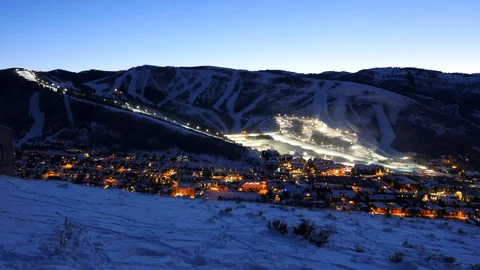 UHD Day-to-night time-lapse of Park City Mountain ski area, Utah. Video stock 98008002
