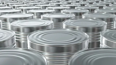 UHD looping 3D animation of the brass food cans Stockbeeldmateriaal 107784540