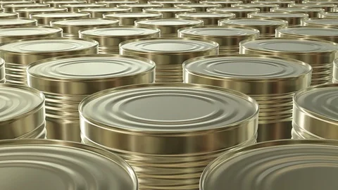 UHD looping 3D animation of the brass food cans Видео 107784615
