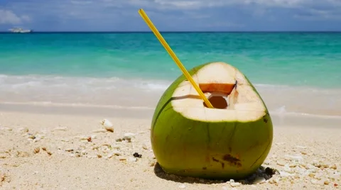 UHD shot of the coconut on a sand Stockbeeldmateriaal 61931928