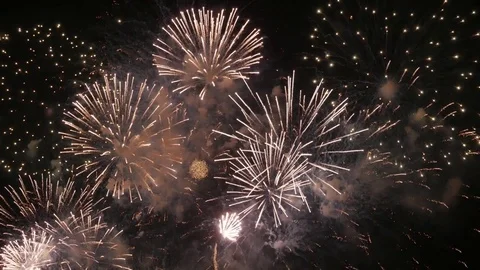 UHD shot of a colorful fireworks exploding in a night sky Video stock 76978264