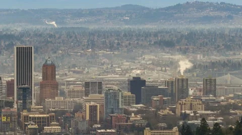 UHD Time lapse over downtown cityscape with auto traffic in Portland Oregon 4k Video stock 59935038