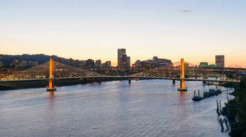 UHD Time Lapse of Sunset Over Tilikum Crossing Bridge in Portland Oregon Stock Footage 51719724