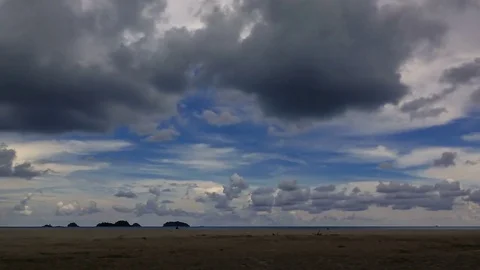 Uhd Timelaps : Blue Sky and with cloud floating over the beach Stock Footage 83403463