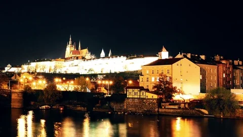 UHD timelapse at night with bridge in Prague, Czech Republic Video stock 71848732
