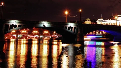 UHD timelapse at night with bridge in Prague Stock Footage 71996447