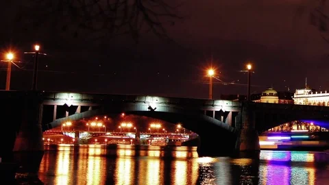 UHD timelapse at night with bridge in Prague, Czech Republic, November, 2016 Stock Footage 71998281