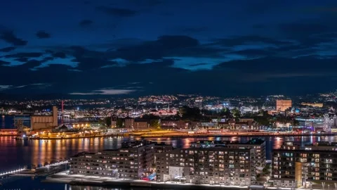 UHD Timelapse of Oslo's Twilight Skyline and Norway's Stunning Urban Views Stock Footage 308194571