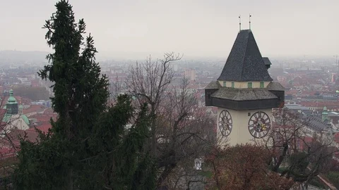 Uhrturm clock tower, an important landmark of Graz, Austria Stock Footage 104058665