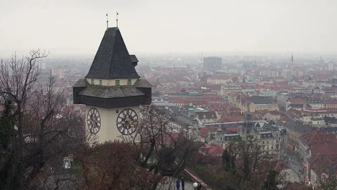Uhrturm clock tower, an important landmark of Graz, Austria Video stock 104068688
