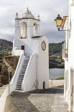 Uhrturm, clock tower (Torre do Relogio), Mertola, Alentejo, Portugal Uhrtu... Fotos Stock