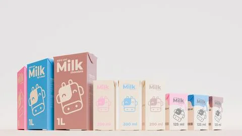 UHT Milk 3D Render Composition Background. Stock Illustration