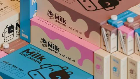 UHT Milk Isometric 3D Rendering Composition Background Illustrazione stock