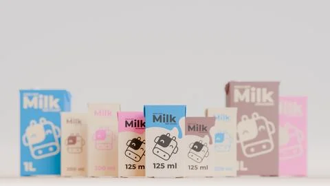 UHT Milks 3D Render Composition Background Stock Illustration