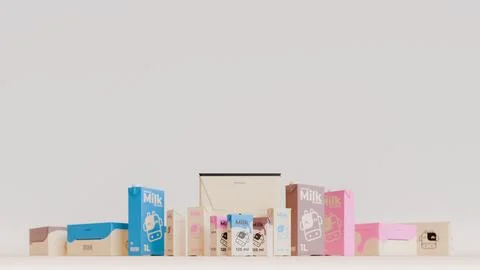 UHT Milks Front 3D Render Composition Background Stock Illustration