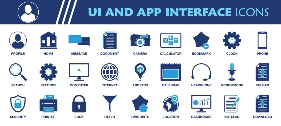 UI and APP Interface Icon Set. Collection of Profile, Home, Dashboard, Comp.. Stock Illustration
