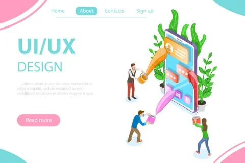 UI and UX design process Isometric flat vector. Stock Illustration