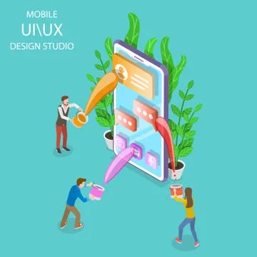 UI and UX design studio isometric flat vector. 스톡 일러스트