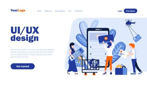 UI and UX design vector landing page template 스톡 일러스트