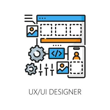 Ui and ux designer web development color line icon Illustrazione stock