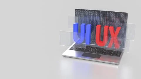 The UI and UX on notebook for website or application concept 3d rendering. Stock Photos