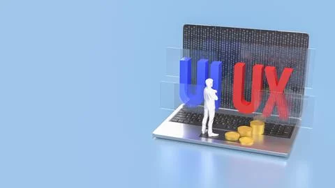 The UI and UX on notebook for website or application concept 3d rendering. 스톡 사진