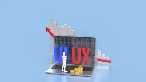 The UI and UX on notebook for website or application concept 3d rendering. Stock Photos
