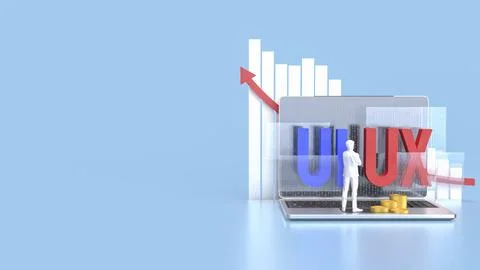 The UI and UX on notebook for website or application concept 3d rendering. Stock Photos