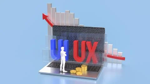 The UI and UX on notebook for website or application concept 3d rendering. Stock Photos