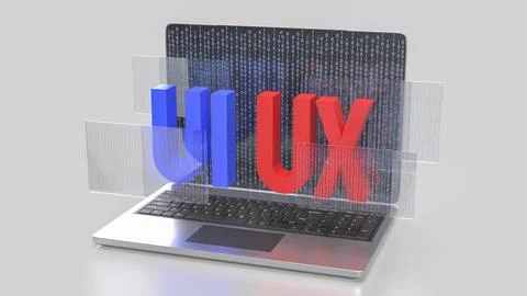 The UI and UX on notebook for website or application concept 3d rendering. Stock Photos
