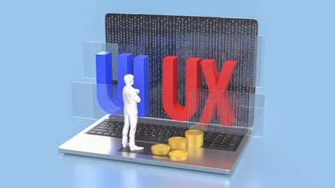 The UI and UX on notebook for website or application concept 3d rendering. Stock Photos